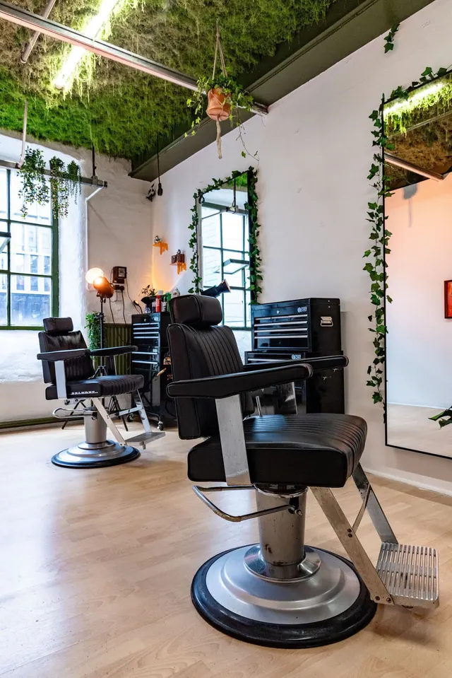 Barber chairs and a trolley in the studio