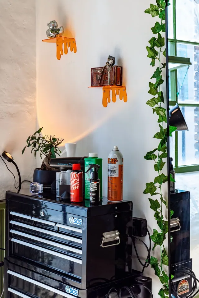 A station with products and trailing plants